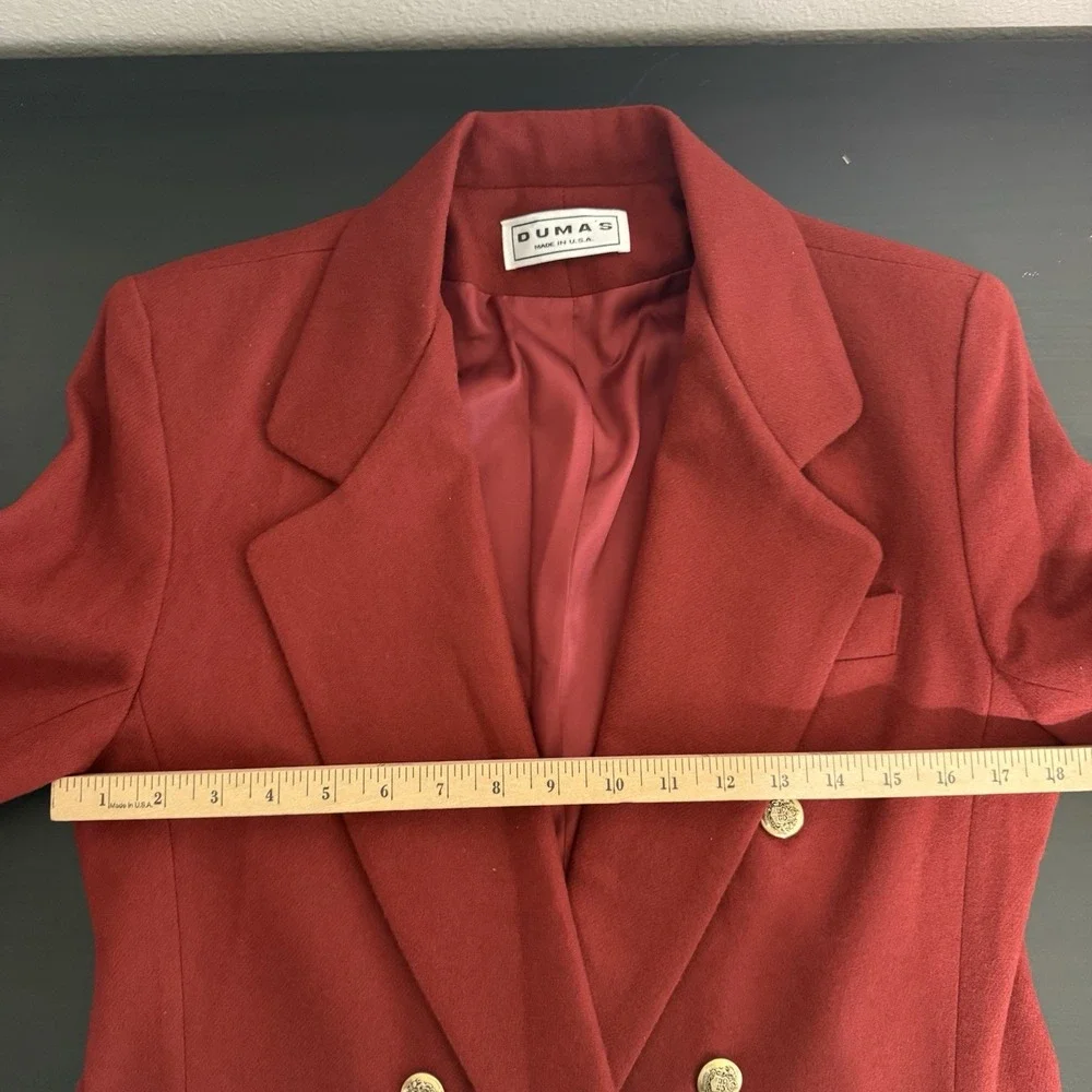VTG Dumas Women's 100% Wool Blazer Jacket Size 6 Gold Detailed Buttons Oversized